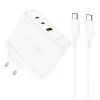 Borofone hálózati töltő BN11 Imperial - USB + 2xType C - QC 3.0 PD 100W Type C - Type C kábellel fehér