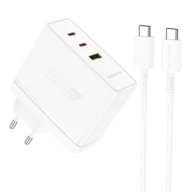   Borofone hálózati töltő BN11 Imperial - USB + 2xType C - QC 3.0 PD 100W Type C - Type C kábellel fehér