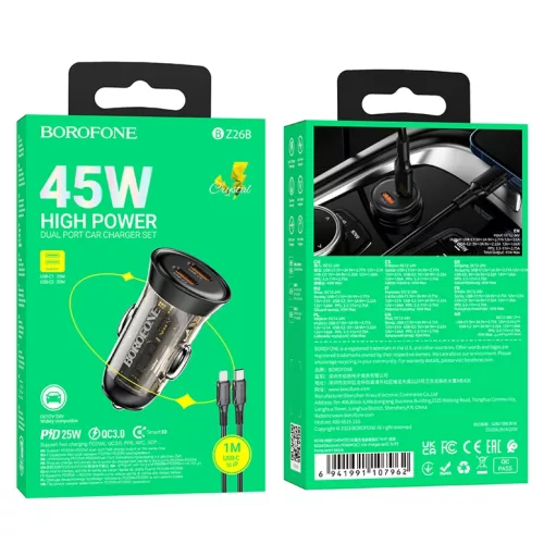 Borofone Autós töltő BZ26B Discovery - 2xType C - PD 45W 3A Type C -6941991107962 6 kép