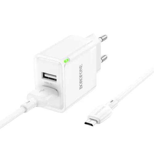Borofone hálózati töltő BN15 Strong - 2xUSB - 2,1A USB-Micro USB k-6941991108402 2 kép