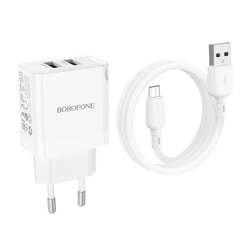 Borofone hálózati töltő BN15 Strong - 2xUSB - 2,1A USB-Micro USB k-6941991108402 6 kép
