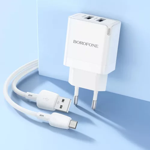 Borofone hálózati töltő BN15 Strong - 2xUSB - 2,1A USB-Micro USB k-6941991108402 8 kép