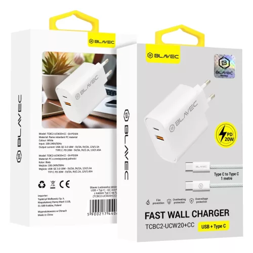 Blavec fali töltő BC2 - USB + Type C - QC 3.0 PD 20W Type C - Type C-5900217440635 3 kép