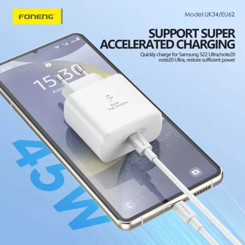 Foneng EU62 GaN fali töltő - Type C - PD 45W fehér-6970462514442 2 kép