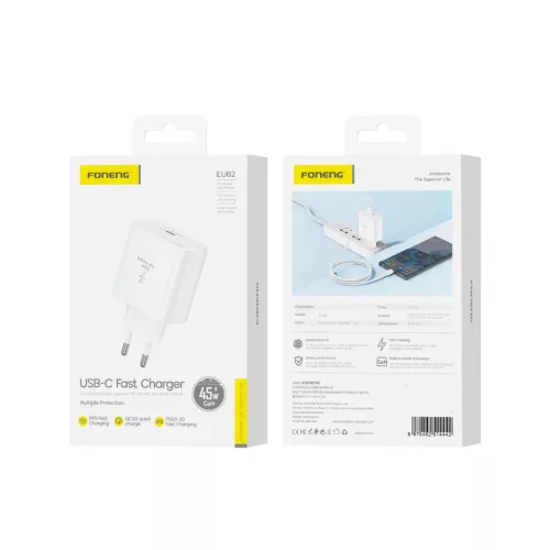 Foneng EU62 GaN fali töltő - Type C - PD 45W fehér-6970462514442 4 kép
