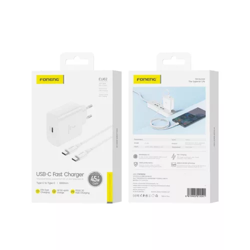 Foneng Fali töltő EU62 GaN - Type C - PD 45W Type C - Type C kábell-6970462514541 4 kép