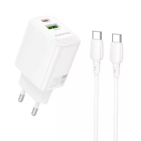   Borofone Fali töltő BN27 Fuente - USB + Type C - QC 3.0 PD 20W Type C to Type C kábellel fehér