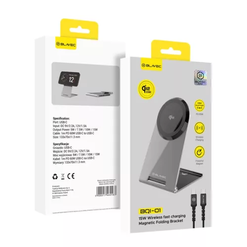 Blavec BQI-01 Qi2 15W mágneses vezeték nélküli töltő ezüst-5900217460183 1 kép