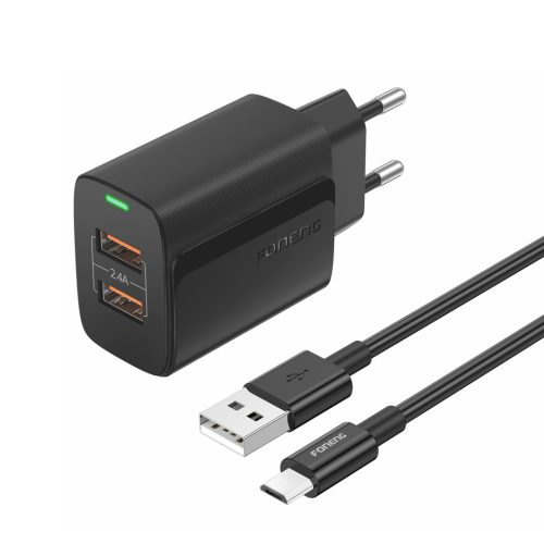 Foneng Falitöltő EU63 - 2xUSB - 12W USB-Micro USB kábellel fekete-6970462514343 6 kép