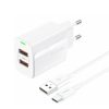 Foneng fali töltő EU63 - 2xUSB - 12W USB-ről Type C kábel fehér-6970462513414 1 kép