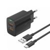 Foneng Wall charger EU63 - 2xUSB - 12W USB-C kábellel fekete,-6970462513971 1 kép