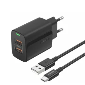   Foneng Wall charger EU63 - 2xUSB - 12W USB-C kábellel fekete,