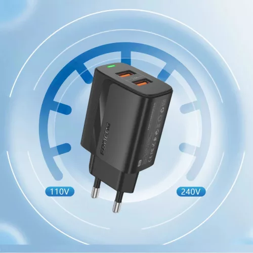 Foneng Wall charger EU63 - 2xUSB - 12W USB-C kábellel fekete,-6970462513971 3 kép