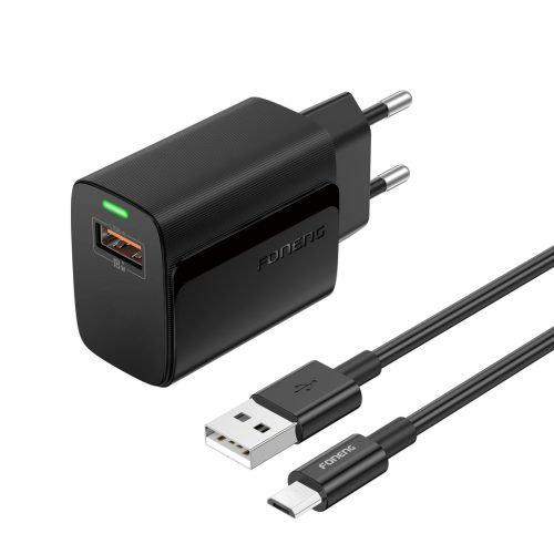 Foneng EU64 hálózati töltő - USB - 18W USB-Micro USB kábellel fek-6970462514909 5 kép