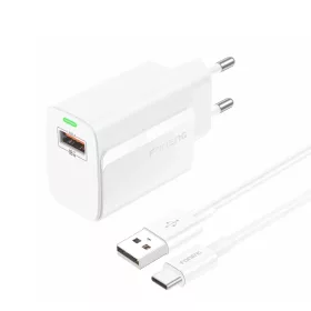   Foneng Fali töltő EU64 - USB - 18W USB - Type C kábellel fehér