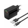 Foneng EU64 fali töltő - USB - 18W, USB típusú C kábel fekete-6970462514879 1 kép