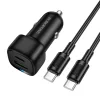 Borofone Autós töltő BZ34B Cloud - USB + Type C - QC 3.0 PD 38W Type C - Type C kábellel fekete
