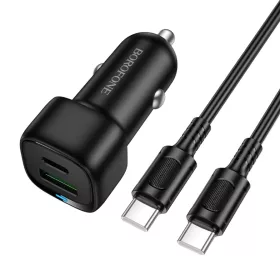   Borofone Autós töltő BZ34B Cloud - USB + Type C - QC 3.0 PD 38W Type C - Type C kábellel fekete