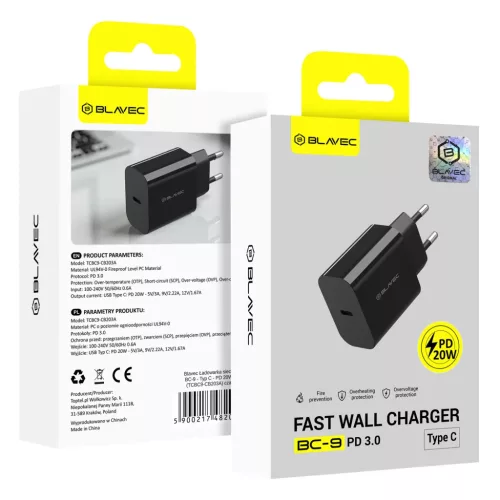 Blavec fali töltő BC-9 - Type C - PD 20W 3A (TCBC9-CB203A) fekete-5900217482024 8 kép