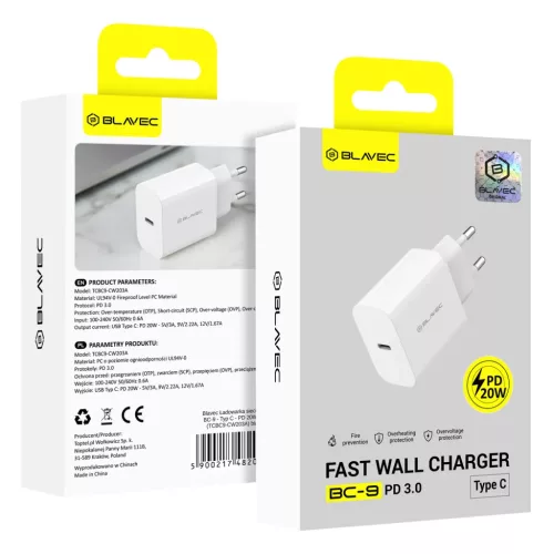 Blavec fali töltő BC-9 - USB-C - PD 20W 3A (TCBC9-CW203A) fehér-5900217482031 8 kép