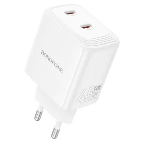   Borofone fali töltő BN31 Cargador GaN - 2xType C - QC 3.0 PD 45W fehér