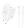 Borofone Wall charger BN31 Cargador GaN - 2xType C - QC 3.0 PD 45W with Type C to Type C cable white