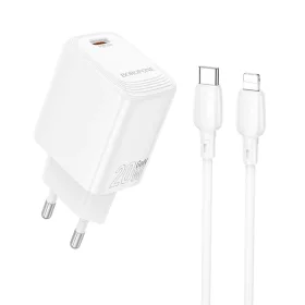   Borofone hálózati töltő BN26 Fuente - Type-C - PD 20W Type-C-Lighting kábellel fehér GaN