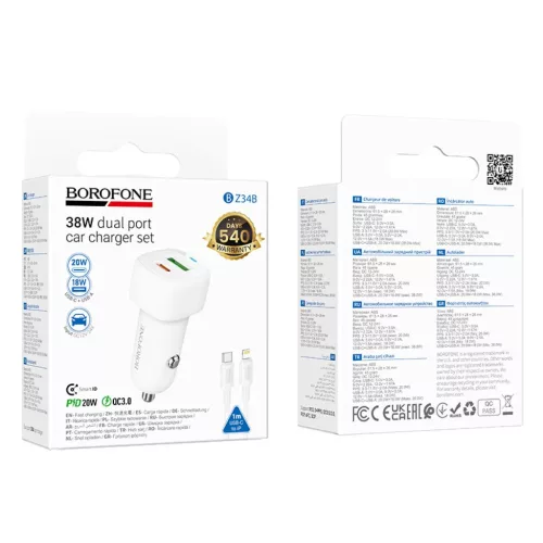 Borofone Autós töltő BZ34B Cloud - USB + Type C - QC 3.0 PD 38W Typ-6941991122408 4 kép