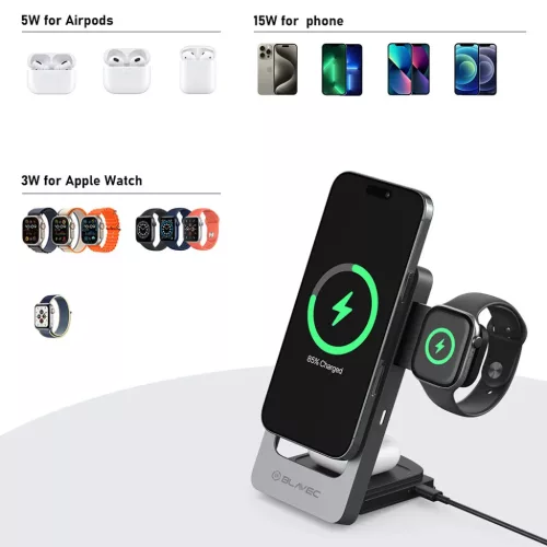 Blavec Indukciós töltő BQI-05 Qi 15W mágneses Magsafe 3 az 1-ben U-5900217492290 4 kép