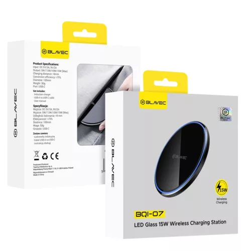 Blavec Indukciós töltő BQI-07 Qi 15W UniCharge (BQI07-QIB) fekete �-5900217492733 6 kép