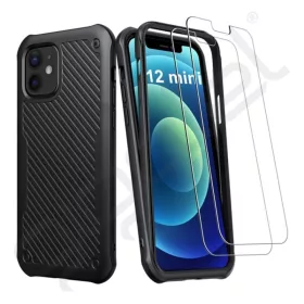   iPhone 12/ 12 Pro Defender Szilikon tok + Kijelzővédő üvegfólia fekete