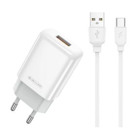 Fali töltő 2.4A USB + USB - USB-C kábel Jellico EU01 fehér-6974929202941 1 kép