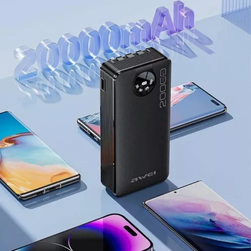 Powerbank 20000mAh Kijelzővel + Kábelek USB/PD/iPhone Lightning/Micr-6954284004275 6 kép