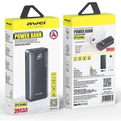Powerbank 20000mAh Kijelzővel + Kábelek USB/PD/iPhone Lightning/Micr-6954284004275 8 kép