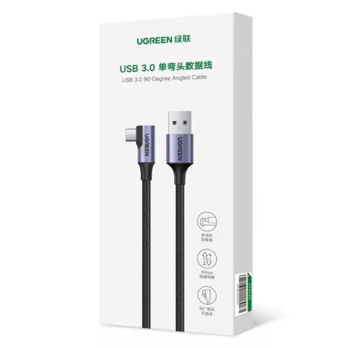 Ugreen US385 USB-A / USB-C 90º 5Gb/s 3A 1m szögletes kábel - fekete-6957303822997 4 kép