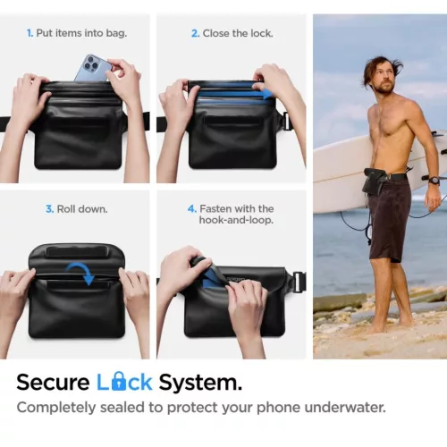 Spigen A621 Fekete Aqua Shield vízálló derék táska + vízálló t-8809811860863 4 kép