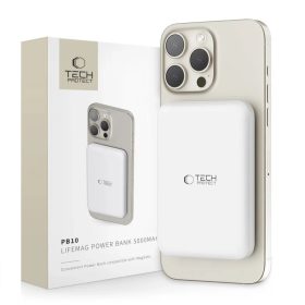   Tech-Protect LifeMag PB10 Powerbank MagSafe-val 5000mAh 15W USB-C port - fehér + USB-C kábel