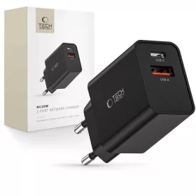  Tech-Protect NC30W USB-C PD 30W / USB-A QC 3.0 hálózati töltő - fekete