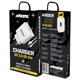 MOONX fali töltő MC05 22,5W 1xUSB QC3.0 + Micro USB kábel Fehér-5907317201746 1 kép