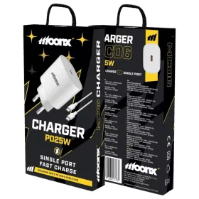   MOONX fali töltő MC06 PD 25W 1xUSB-C + kábel USB-C - USB-C Fehér