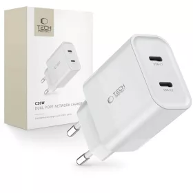   Tech-Protect C20W hálózati töltő 2x USB-C PD 20W - fehér