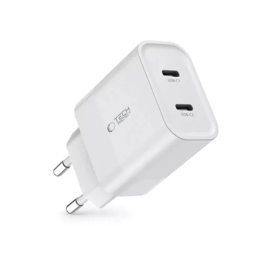 Tech-Protect C20W hálózati töltő 2x USB-C PD 20W - fehér-9319456607093 2 kép