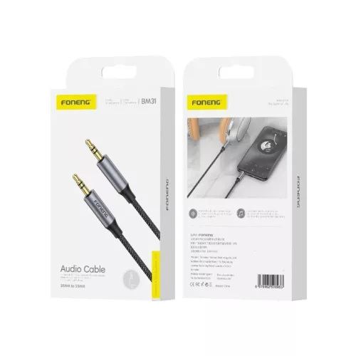 FONENG BM31 3.5MM JACK - 3.5MM JACK Kábel 1M Fekete-6970462518983 1 kép
