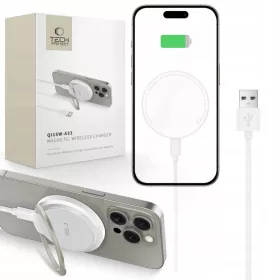   Tech-Protect QI15W-A33 induktív töltő MagSafe és állvány funkcióval, USB-A / USB-C kábellel - fehér