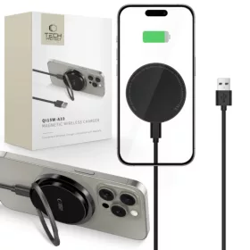   Tech-Protect QI15W-A33 induktív töltő MagSafe-el és állvánnyal USB-A / USB-C kábellel - fekete