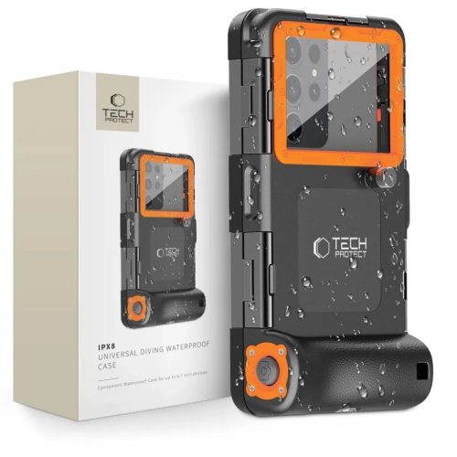 Tech-Protect Vízálló Tok IPX8 okostelefonokhoz 4.7-6.7" - fekete és narancs
