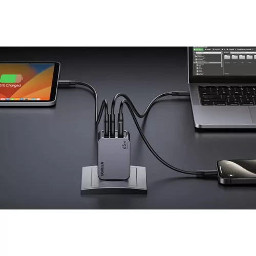 Ugreen Nexode Pro hálózati töltő, USB + 2x USB-C, 65W + USB-C káb-6941876228713 4 kép