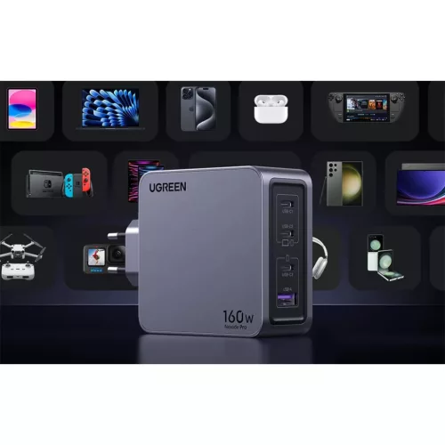 Ugreen Nexode Pro 160W fali töltő, GaN, USB + 3x USB-C (szürke)-6941876228775 8 kép