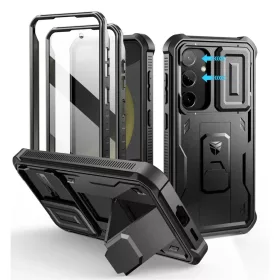   Samsung Galaxy S24 Dexnor 360 ütésálló tok kihajtható állvánnyal és kameravédővel fekete