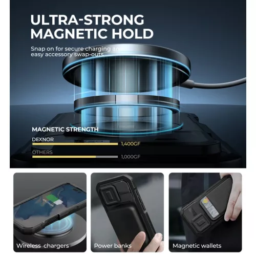 iPhone 16 Pro Dexnor Magsafe 360 tok, kihajtható állvánnyal, fekete-6977140258995 3 kép